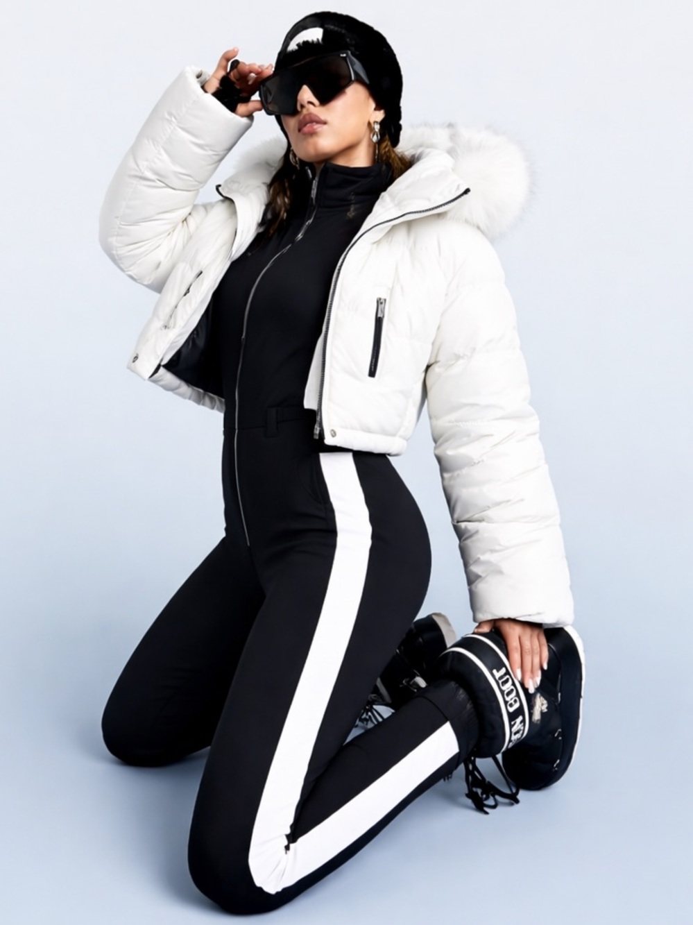 ASOS 4505 Ski SnowSuit One Piece Hood Black with White Stripe Women's Sz Small